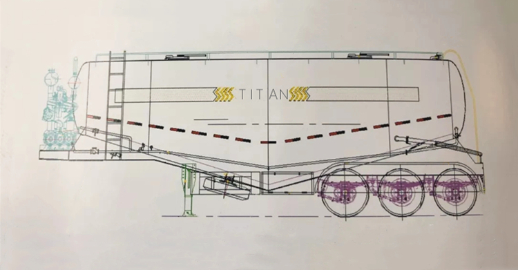 Drawing of 3 axles cement tanker trailer