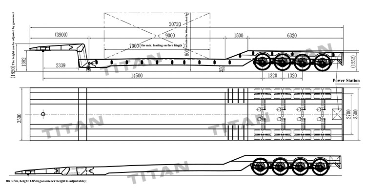 Drawing of 4 Axle Folding Gooseneck Trailer for Sale