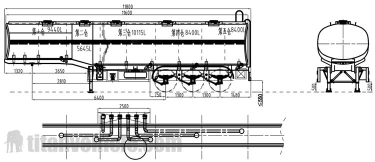 Drawing of 3 Axle Fuel Tanker Trailer for Sale