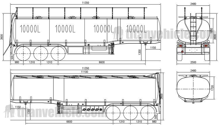 Drawing of Tri Axle Oil Tanker Trailer for Sale Manufacturer