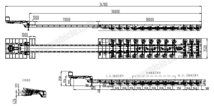 12 Axle 34m Extendable Trailer for Wind Turbine Tower Transport for Sale in Vietnam